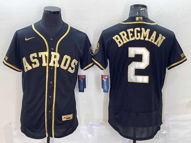 Men%27s Houston Astros #2 Alex Bregman Black Gold Flex Base Stitched Jersey